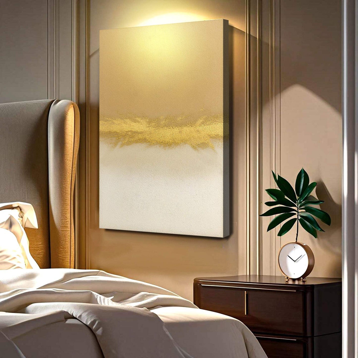 Minimalist White And Gold Wall Art - Tailored Canvases - Flyclothing LLC