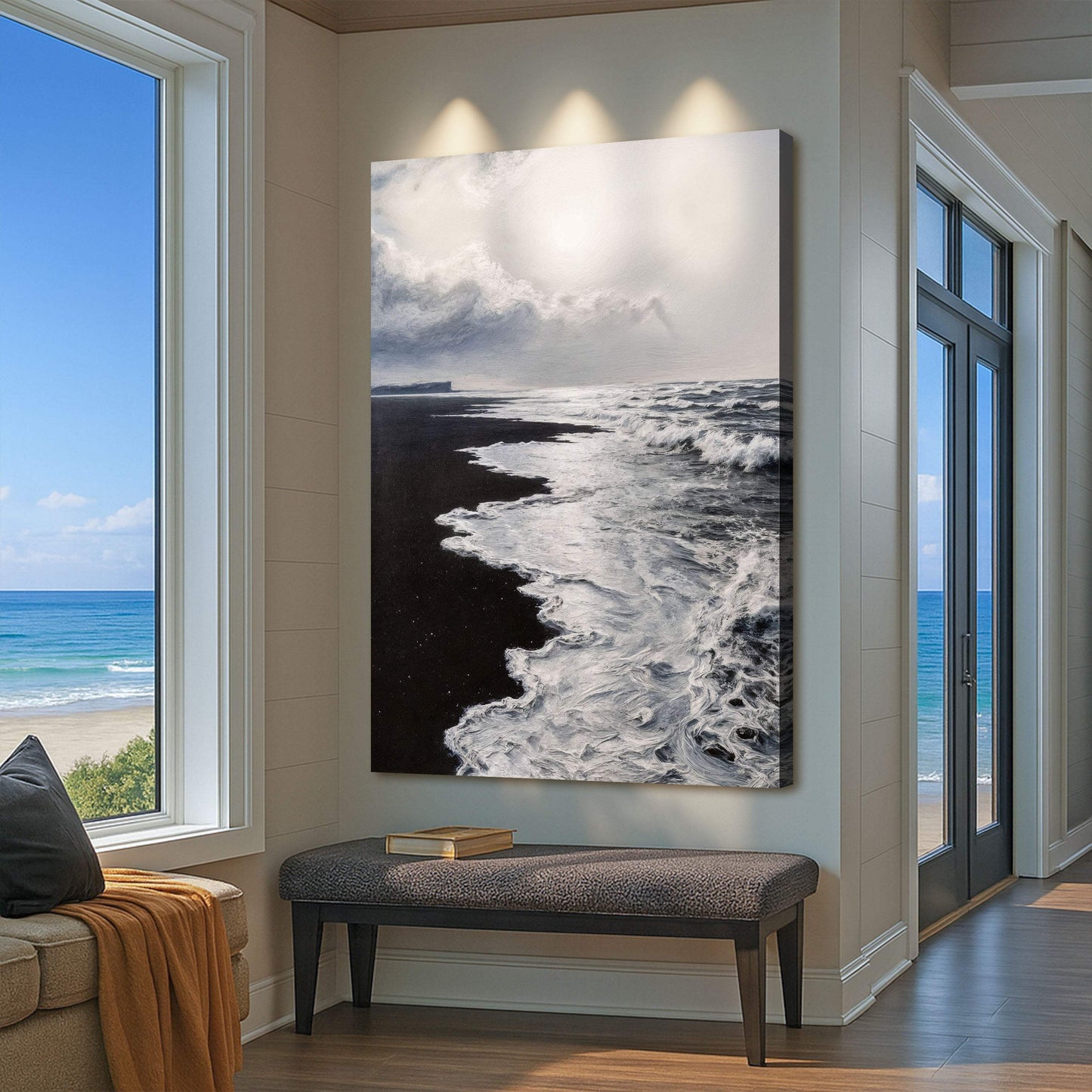Black & White Waves Abstract Wall Art - Tailored Canvases - Flyclothing LLC