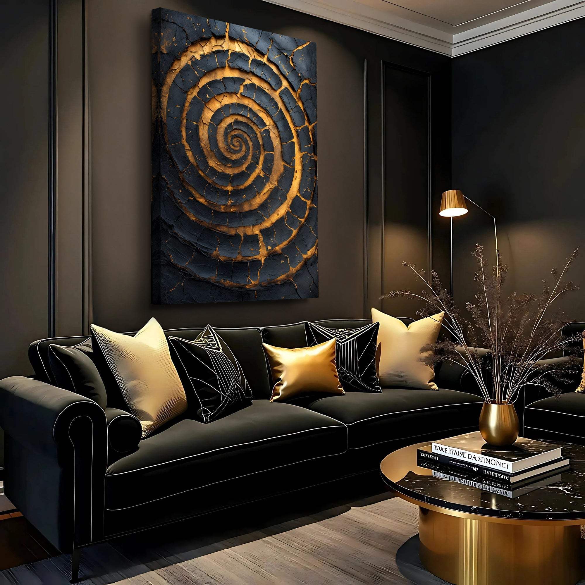 Black and Gold Spiral Wall Art - Tailored Canvases - Flyclothing LLC