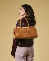 Chiara (cognac) - Italian calf suede women's handbag (with shoulder strap)