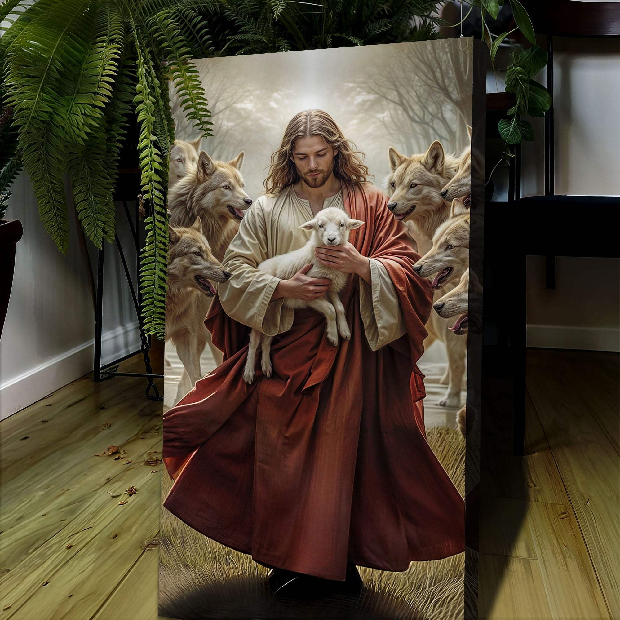 Jesus Protects The Lamb From Wolves Faith Wall Art VI - Tailored Canvases - Flyclothing LLC