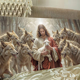 Jesus Protects The Lamb From Wolves Faith Wall Art II - Tailored Canvases - Flyclothing LLC