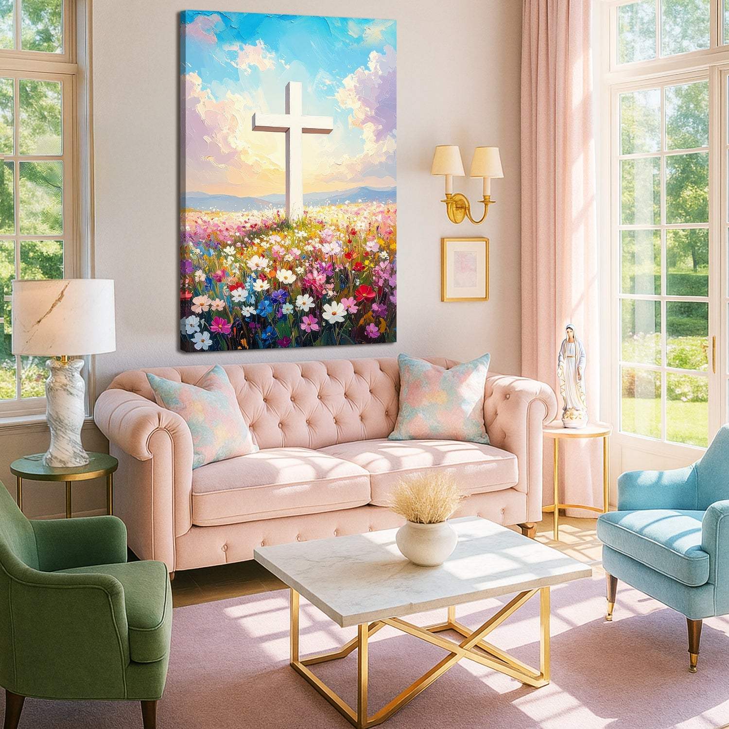 Cross Floral Field Faith Wall Art - Tailored Canvases - Flyclothing LLC