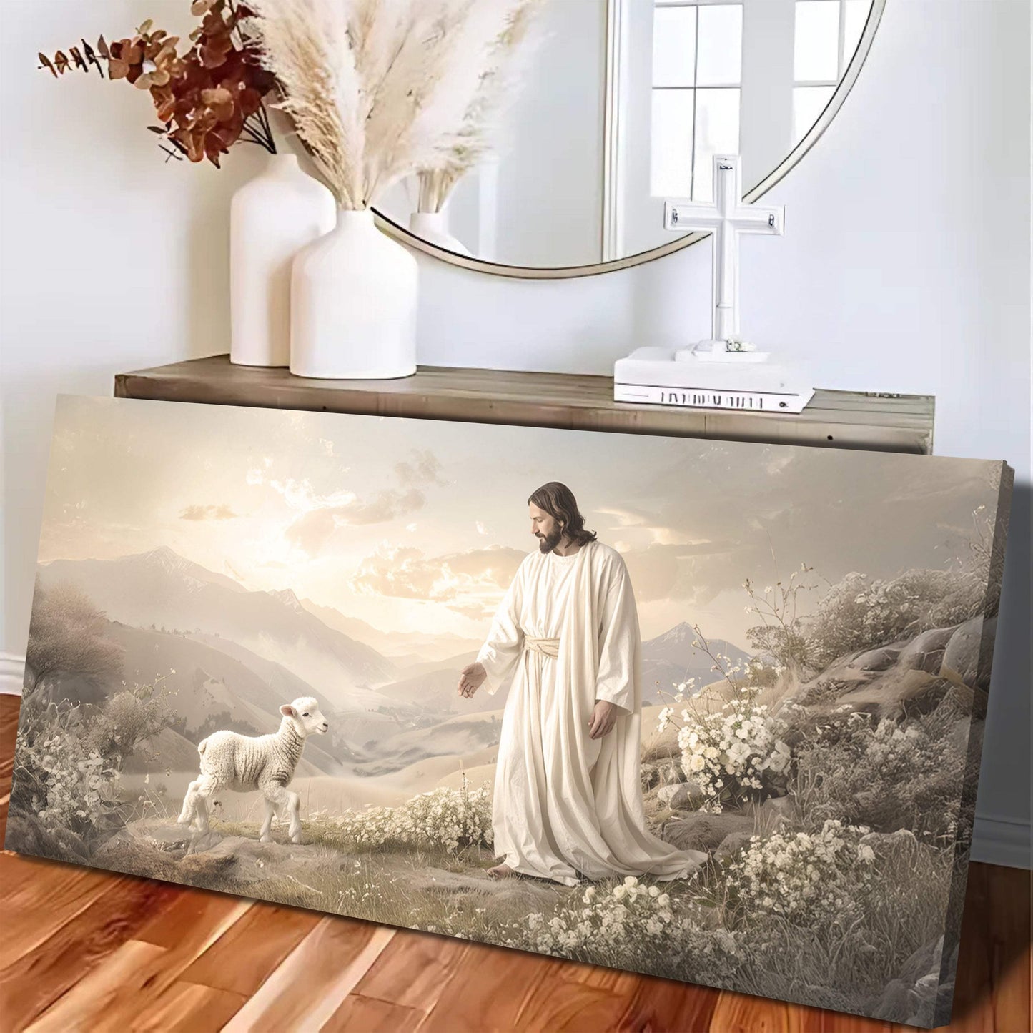 Jesus Protects The Lamb From Wolves Faith Wall Art X - Tailored Canvases - Flyclothing LLC
