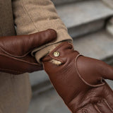 Diego (brown) - Italian gloves made of American deerskin leather with rabbit fur lining - Leather Gloves Online - Flyclothing LLC