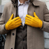 Matteo (yellow) - Italian gloves made of American deerskin leather with cashmere lining