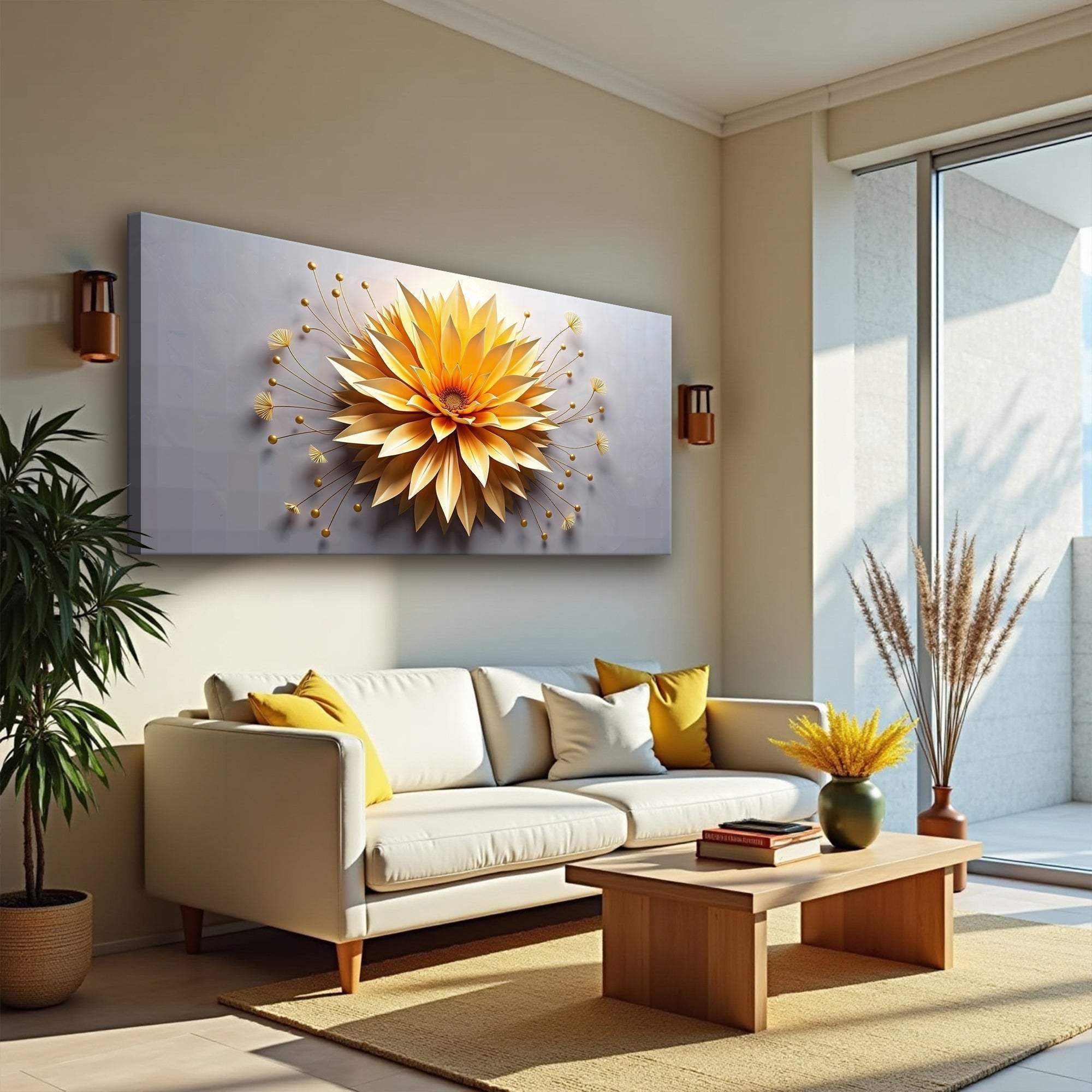 Golden Dandelion Minimalist Abstract Wall Art - Tailored Canvases - Flyclothing LLC