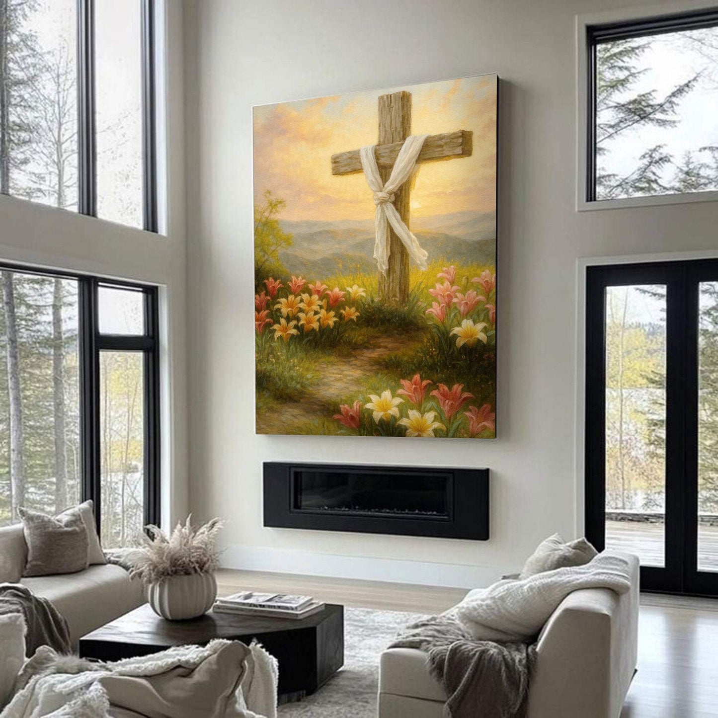 Cross and Flowers Faith Wall Art III - Tailored Canvases - Flyclothing LLC