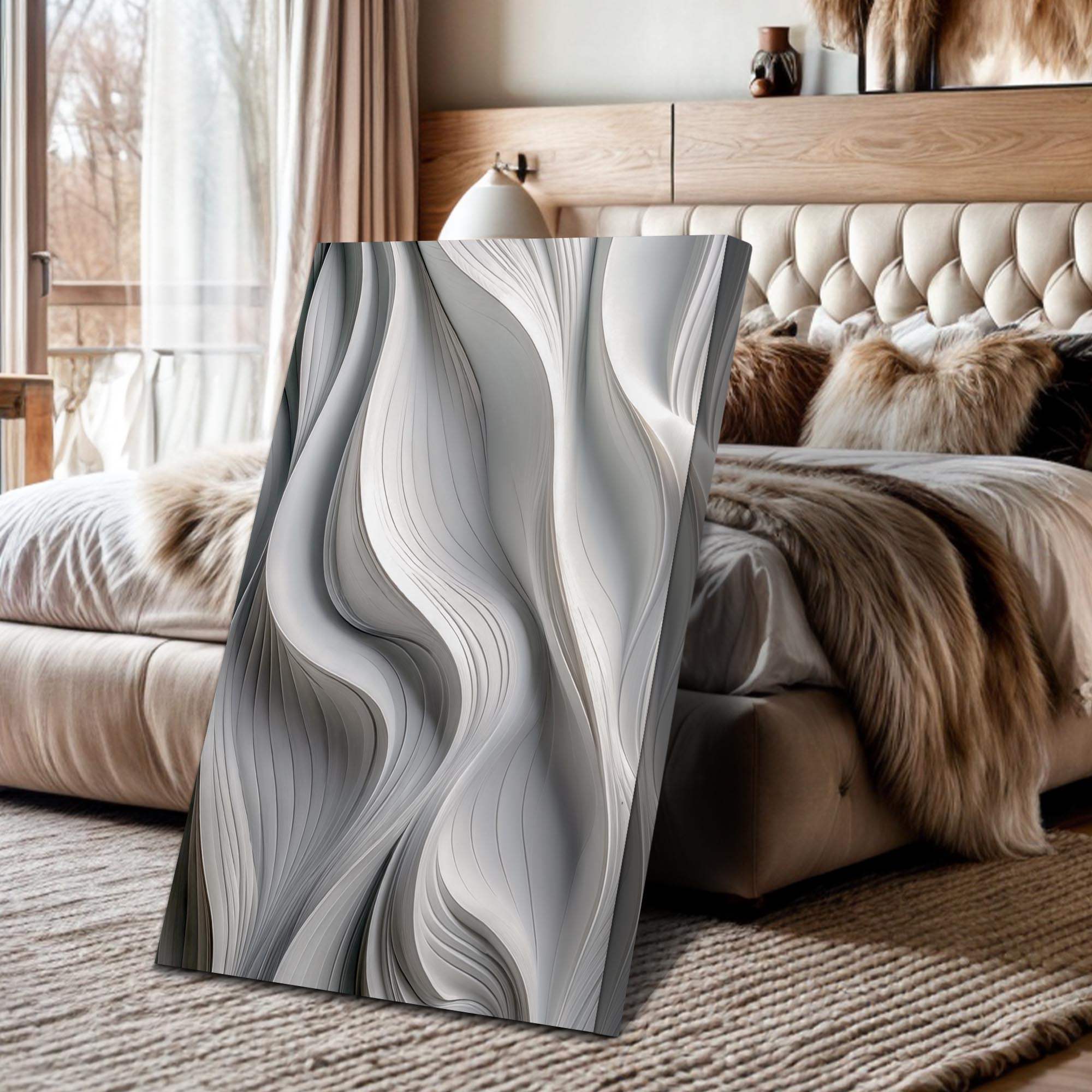Modern Monochrome Waves Abstract Wall Art - Tailored Canvases - Flyclothing LLC