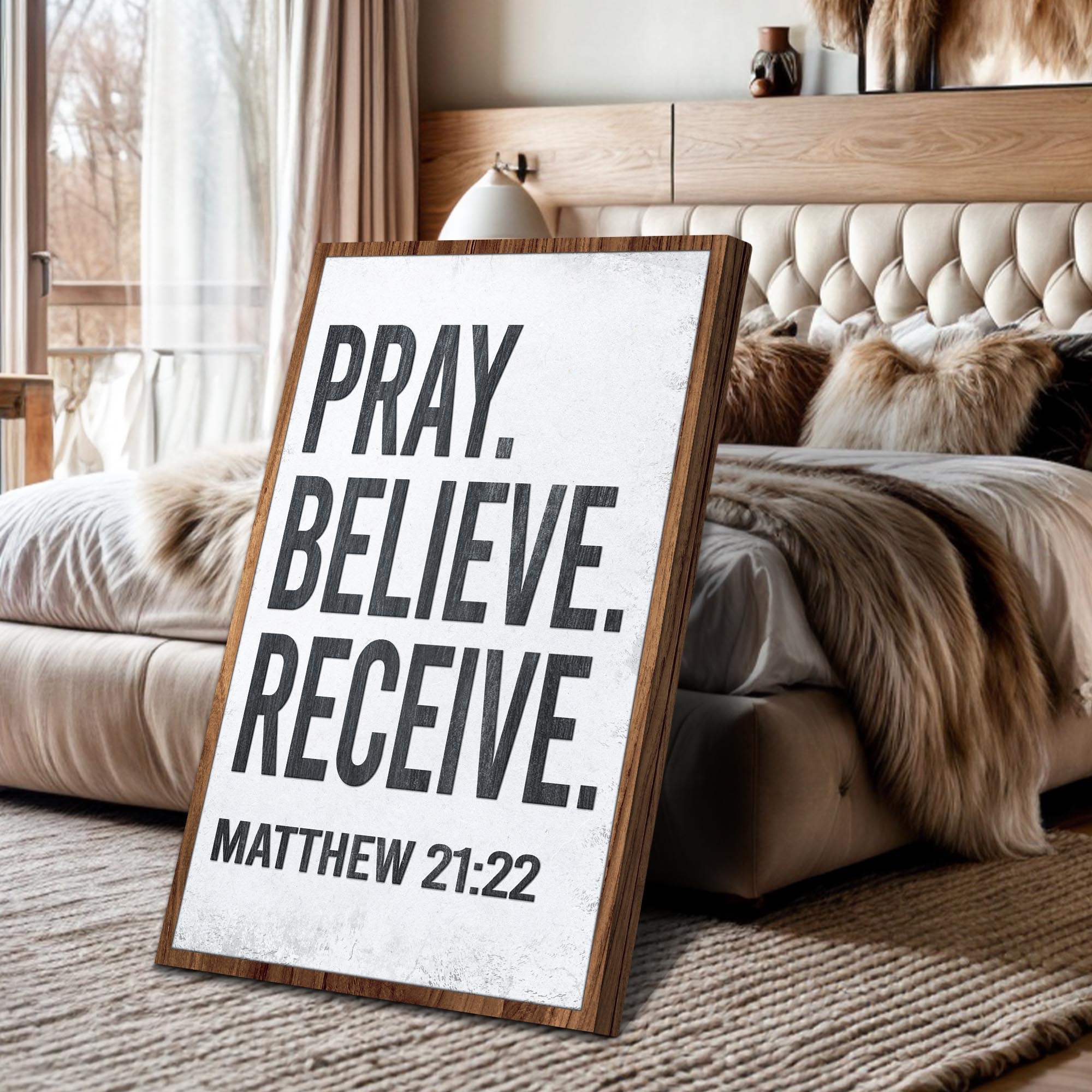 Matthew 21:22 - Pray Believe Receive Faith Sign II - Tailored Canvases - Flyclothing LLC