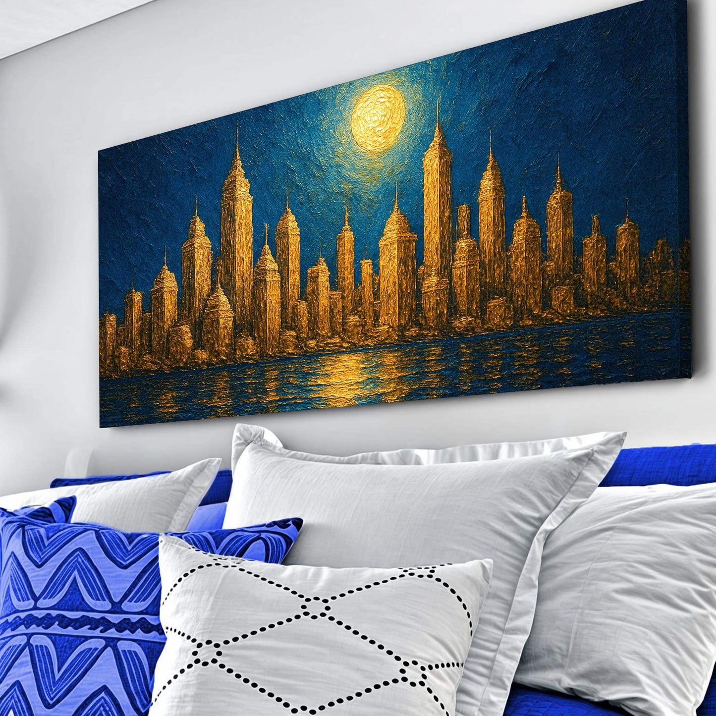 Golden Metropolis Cityscape Impasto Wall Art - Tailored Canvases - Flyclothing LLC