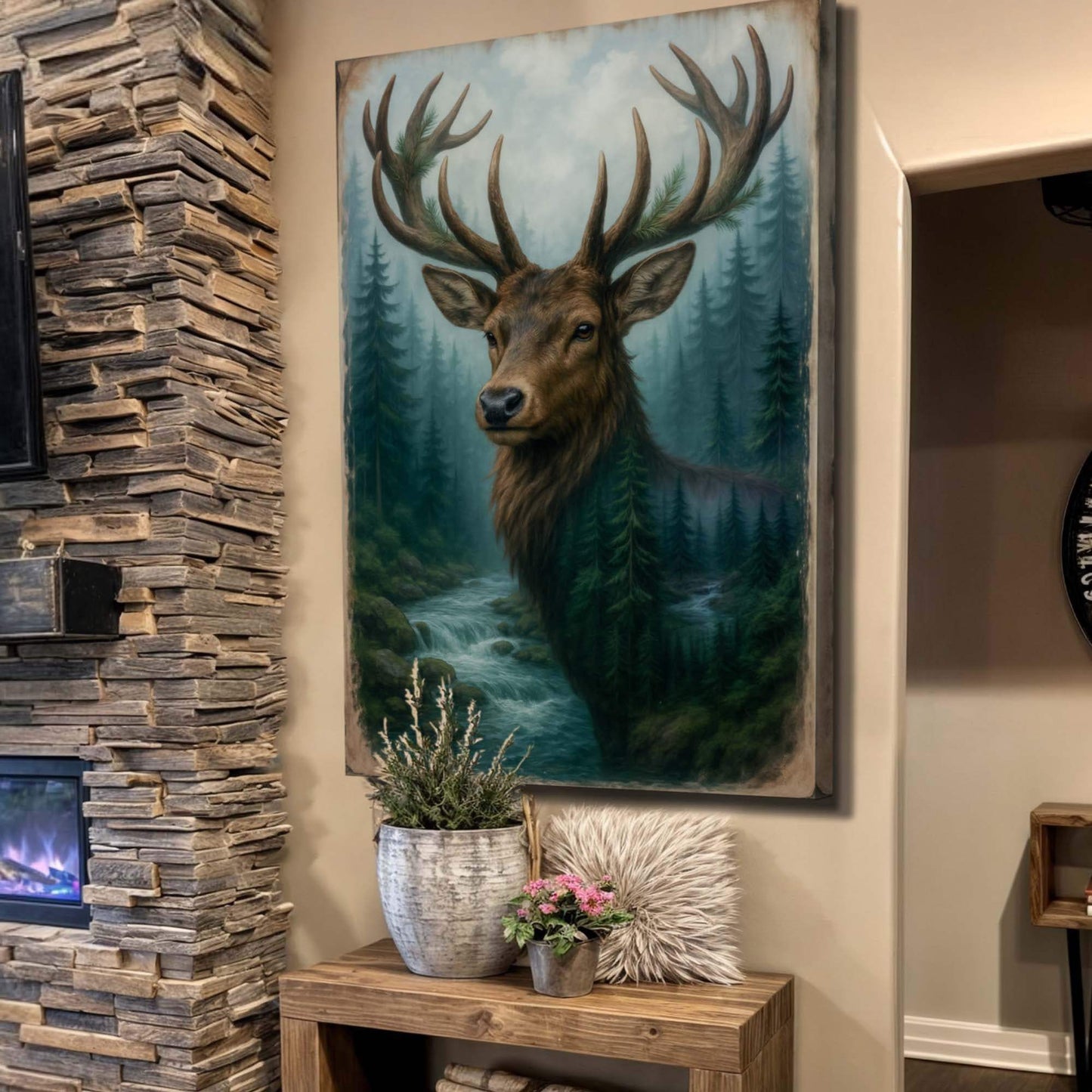 Misty Stag Double Exposure Wall Art - Tailored Canvases - Flyclothing LLC