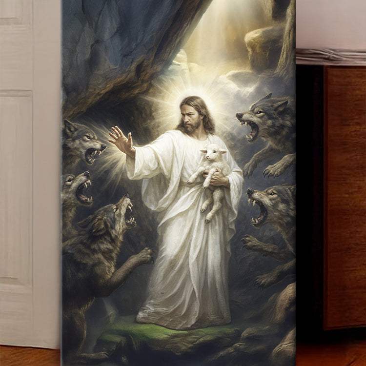 Jesus Protects The Lamb From Wolves Faith Wall Art XV - Tailored Canvases - Flyclothing LLC