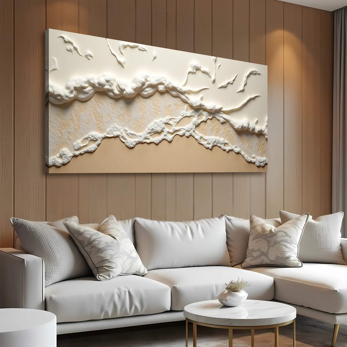 Beige Abstract Ocean Waves Wall Art - Tailored Canvases - Flyclothing LLC
