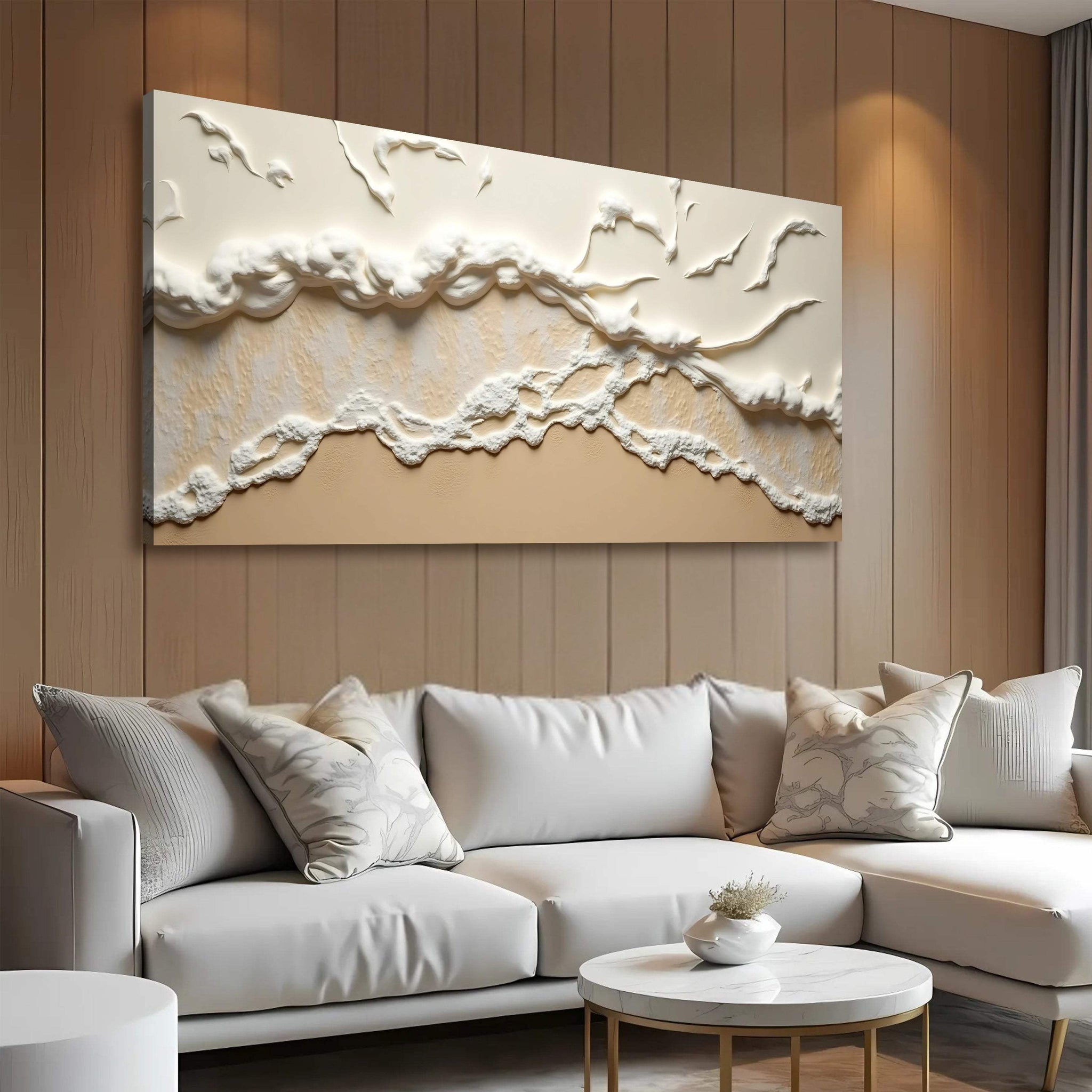 Beige Abstract Ocean Waves Wall Art - Tailored Canvases - Flyclothing LLC