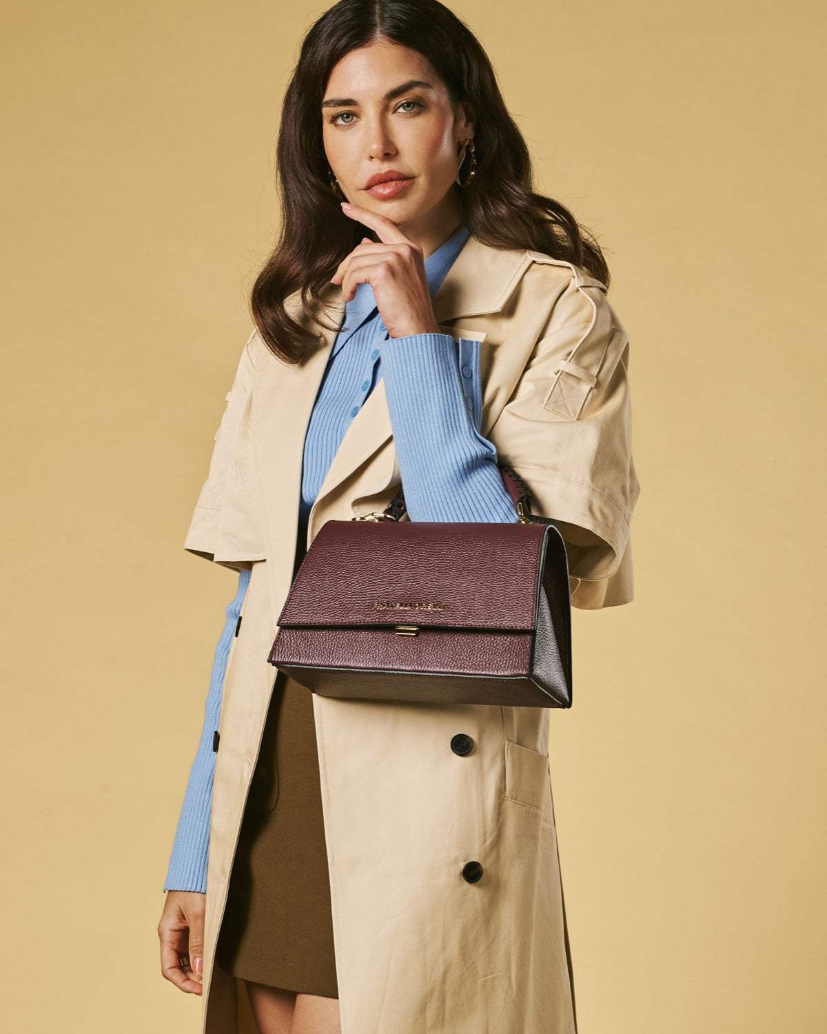 Federica (eggplant) - Italian calf leather women's crossbody bag (with shoulder strap)