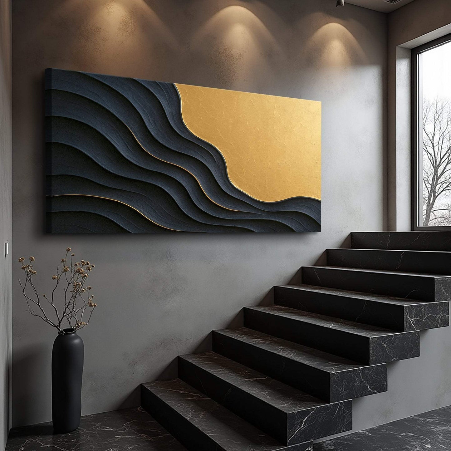 Black And Gold Minimalist Abstract XII - Tailored Canvases - Flyclothing LLC