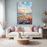 Cross Floral Field Faith Wall Art II - Tailored Canvases - Flyclothing LLC