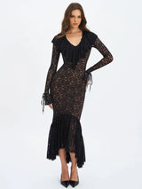 Parisa Black Lace Ruffled Mermaid Maxi Dress - Miss Circle - Flyclothing LLC