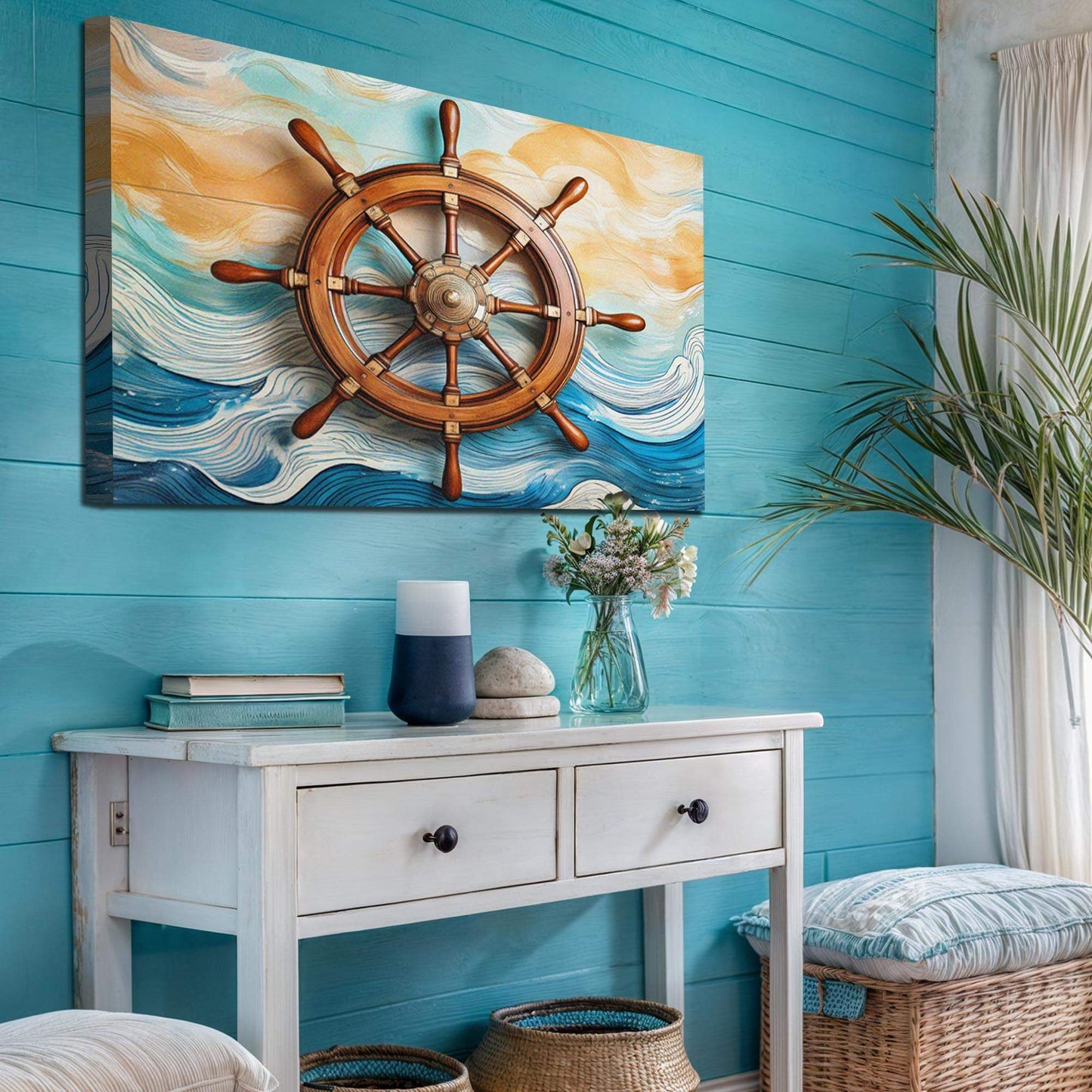 Sailboat Ship Wheel Coastal Wall Art II - Tailored Canvases - Flyclothing LLC
