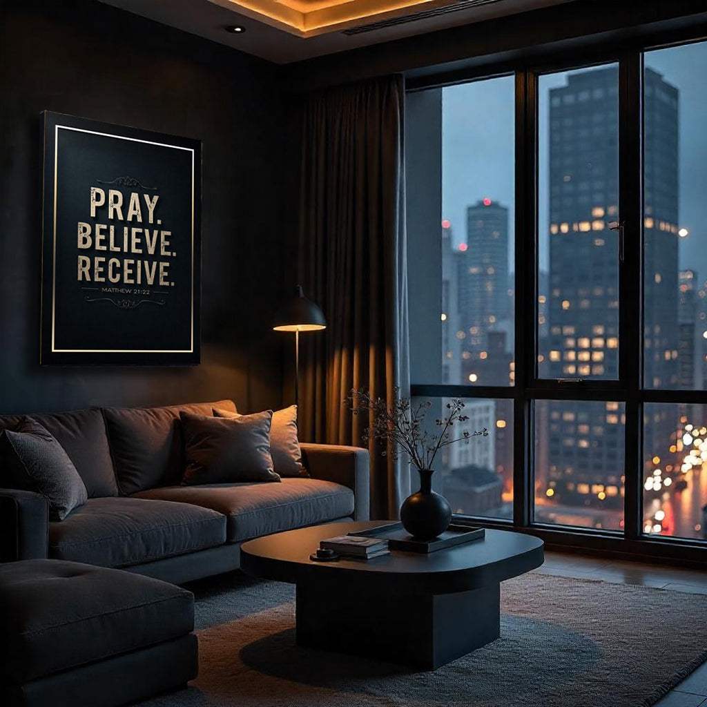 Matthew 21:22 - Pray Believe Receive Faith Sign III - Tailored Canvases - Flyclothing LLC