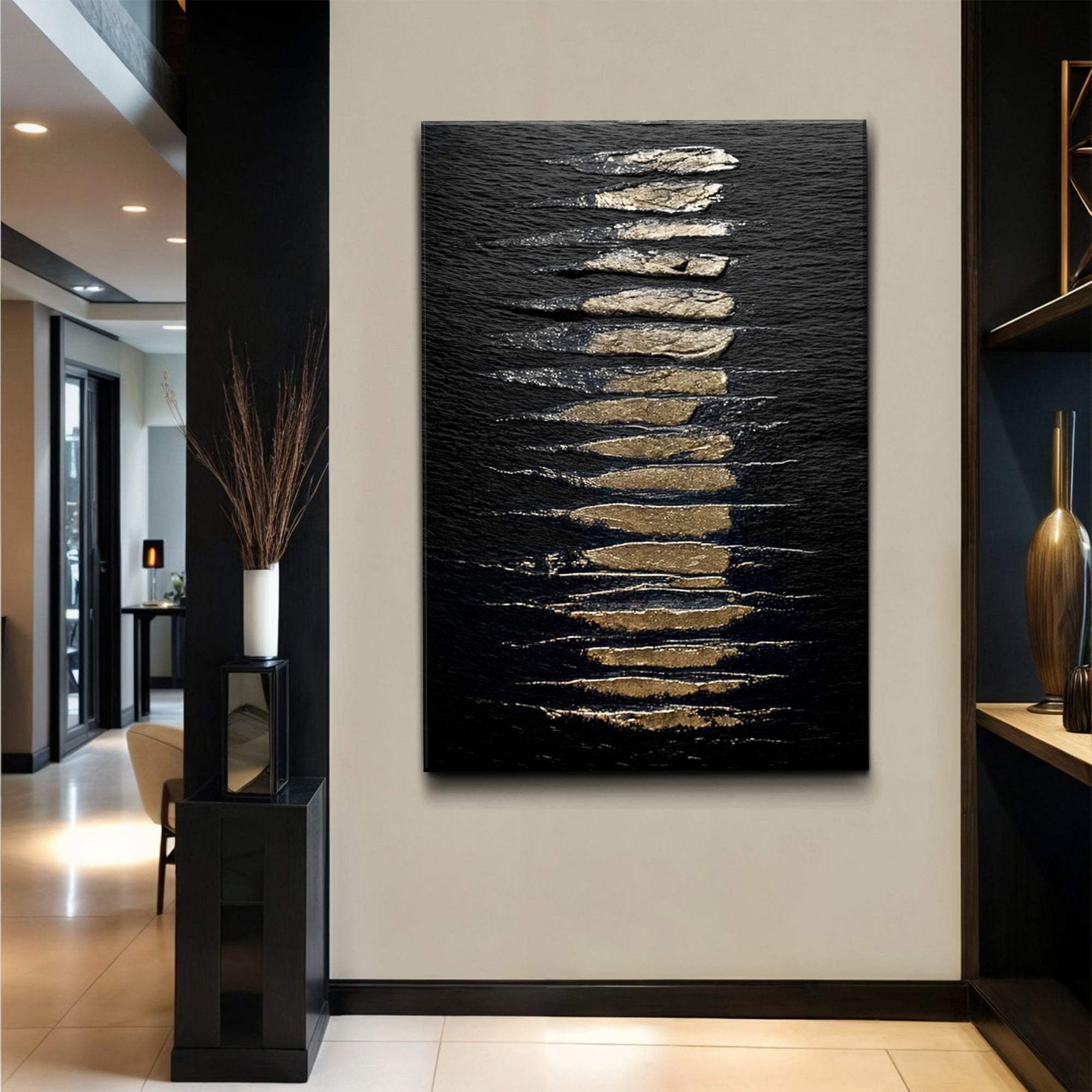 Black And Gold Abstract Minimalist Wall Art - Tailored Canvases - Flyclothing LLC