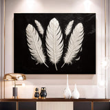 Minimalist Monochrome Feather Wall Art - Tailored Canvases - Flyclothing LLC