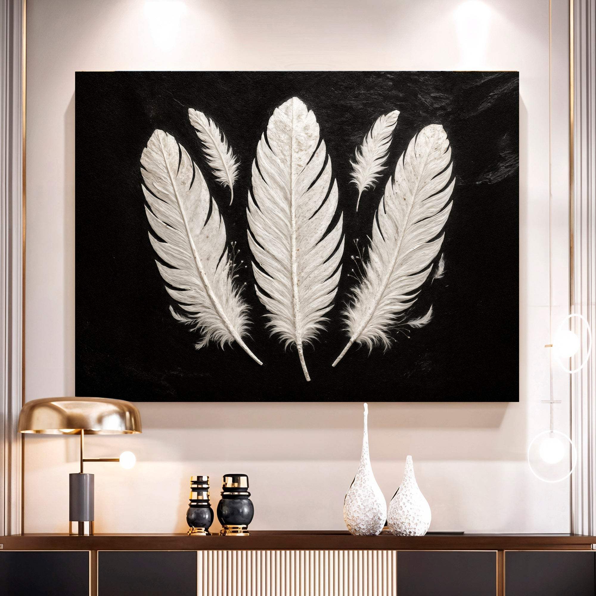 Minimalist Monochrome Feather Wall Art - Tailored Canvases - Flyclothing LLC