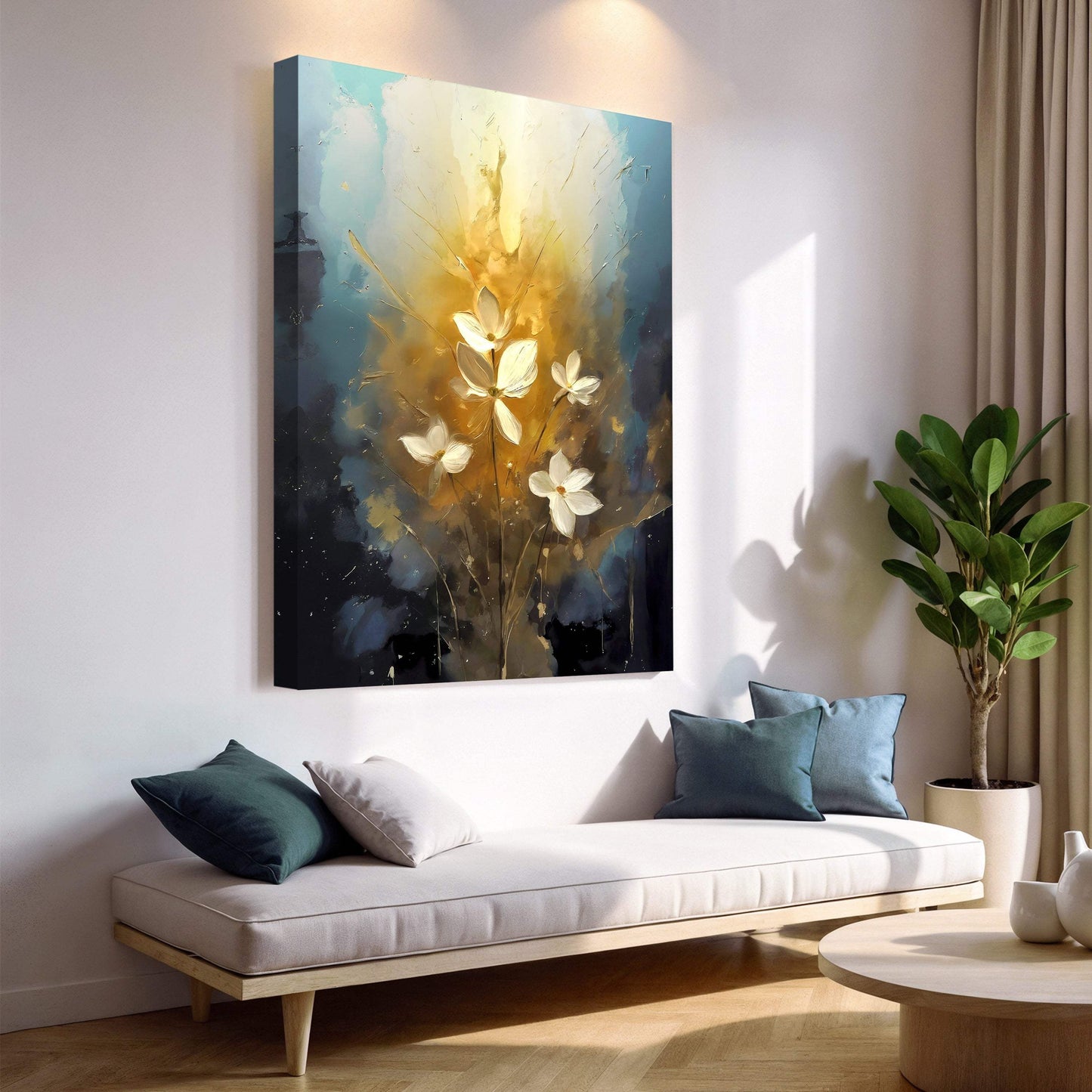 Golden Glow Elegant Flower Wall Art - Tailored Canvases - Flyclothing LLC