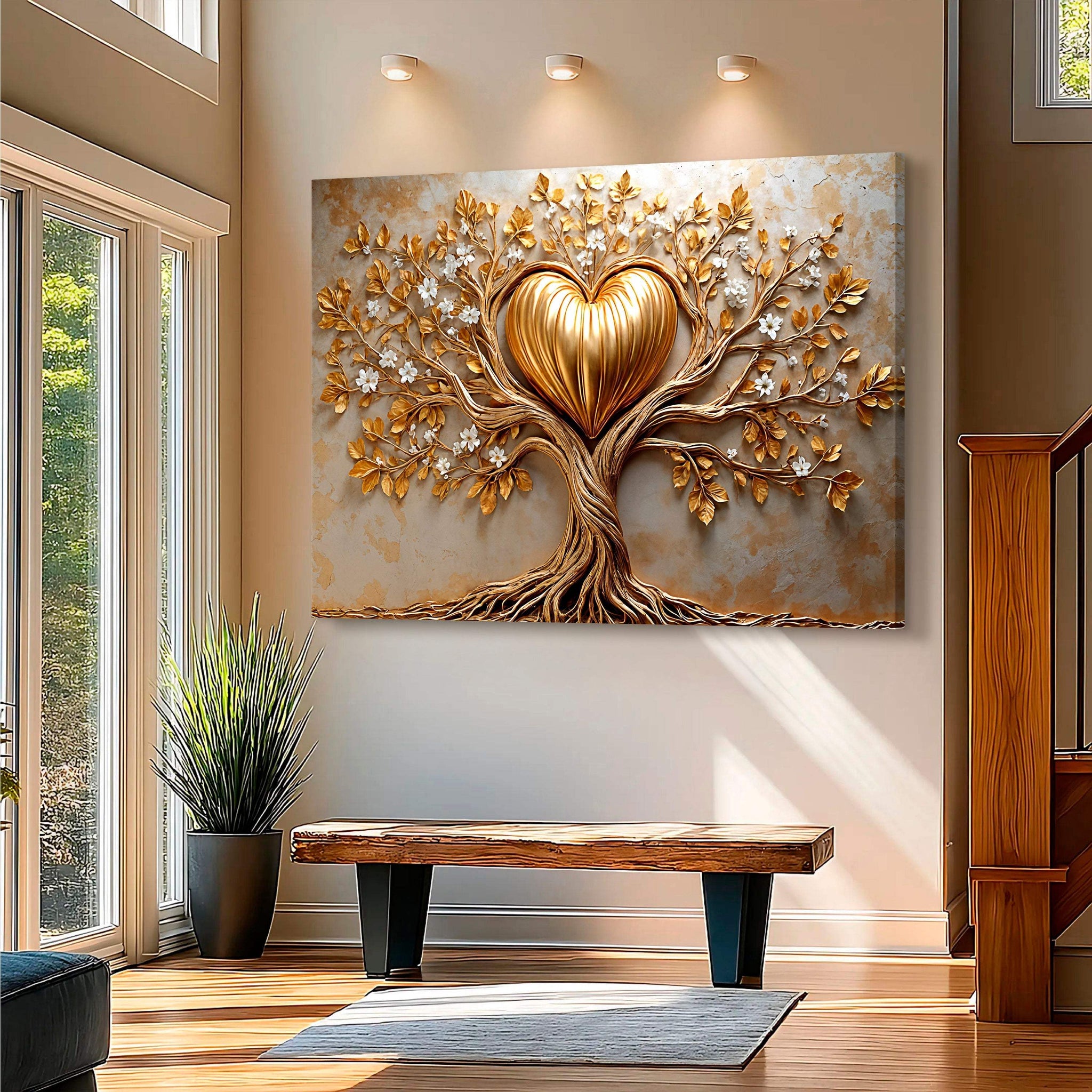 Golden Tree Heart Wall Art - Tailored Canvases - Flyclothing LLC