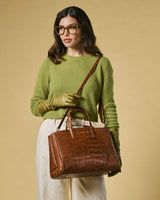 Valentina (cognac) - Italian calf leather women's handbag (with shoulder strap)