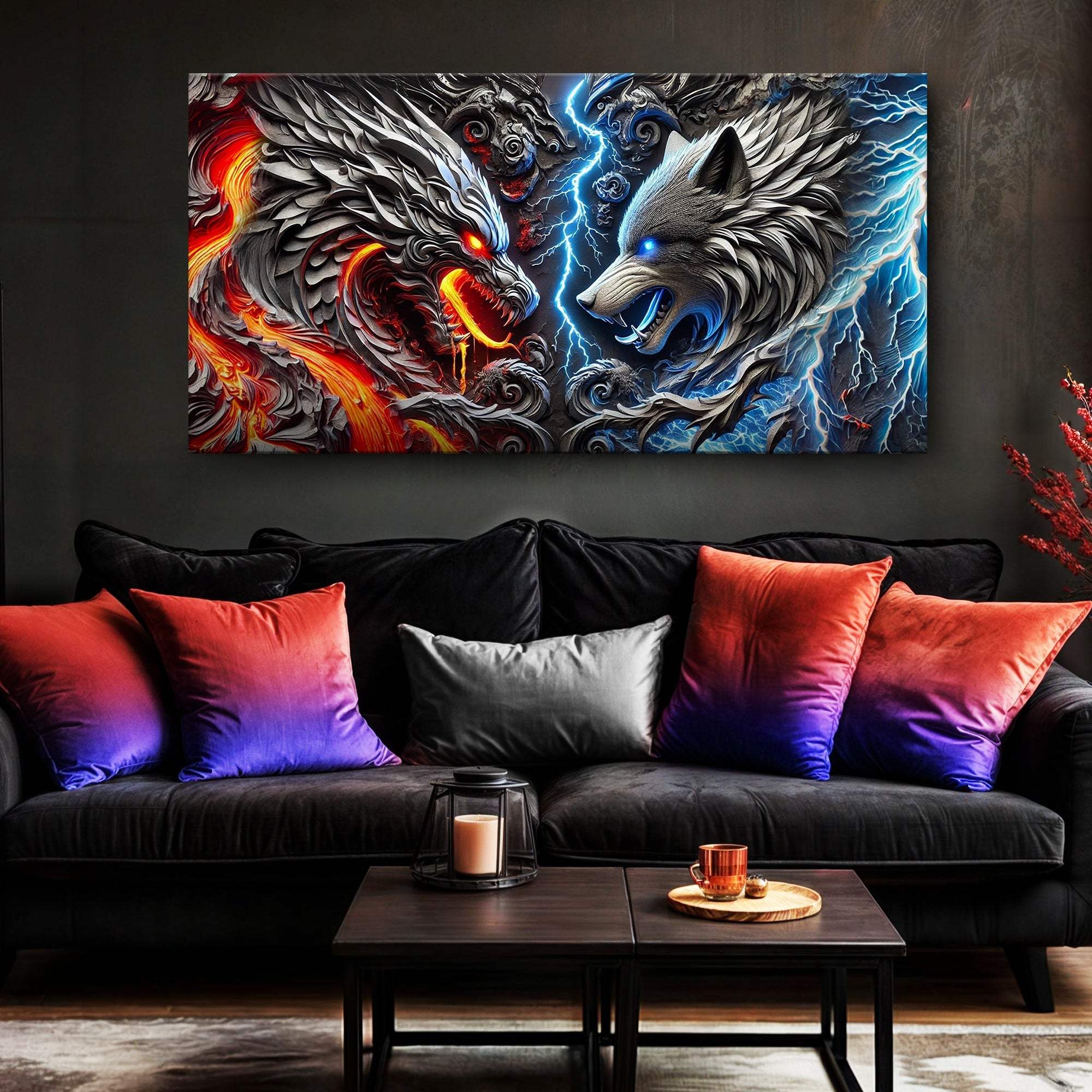3D Dragon and Wolf Wall Art IV - Tailored Canvases - Flyclothing LLC