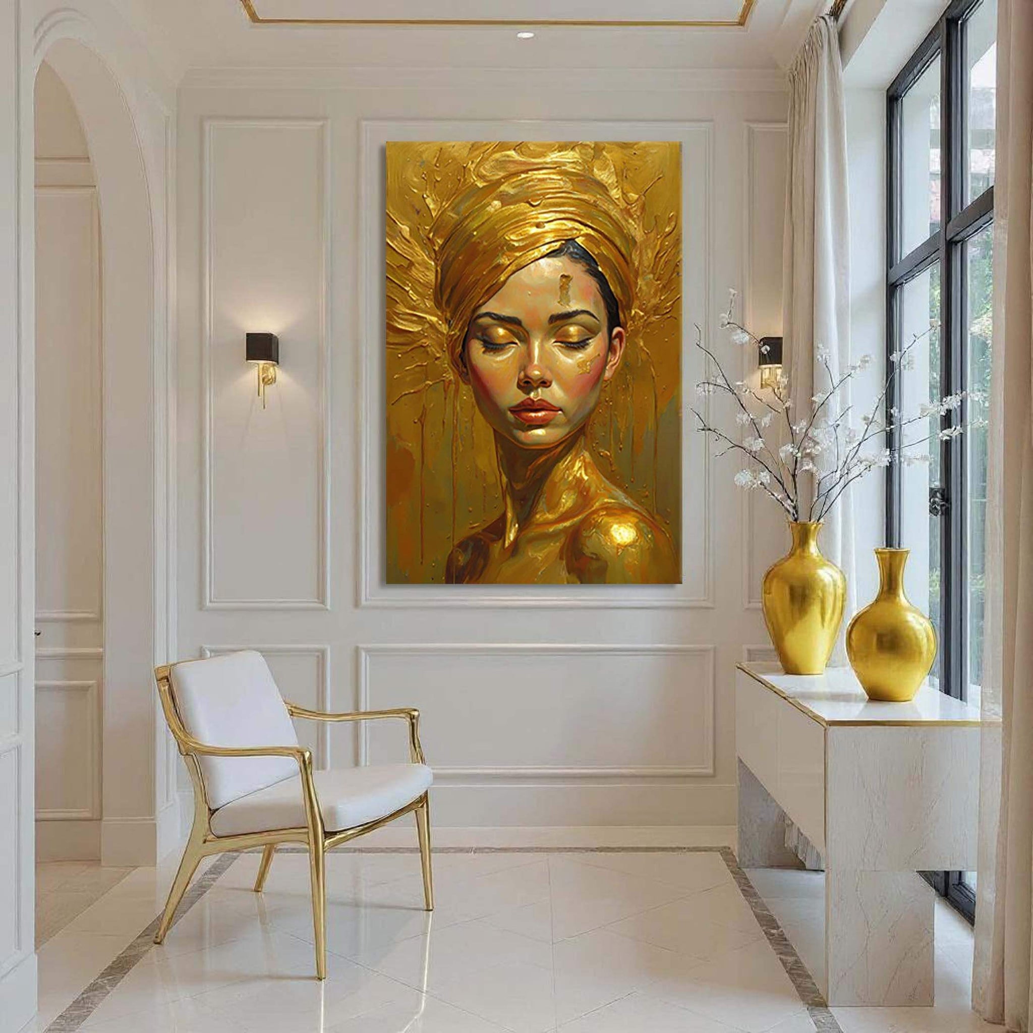Woman's Golden Serenity Wall Art - Tailored Canvases - Flyclothing LLC