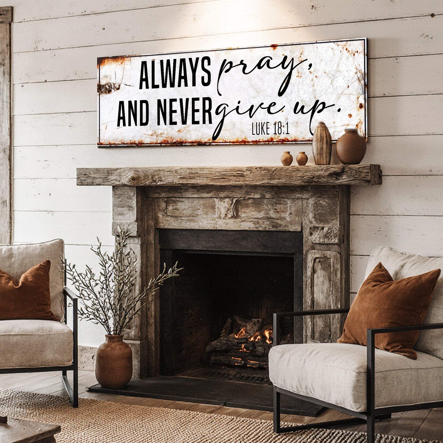 Always Pray And Never Give Up - Luke 18:1 Faith Sign II - Tailored Canvases - Flyclothing LLC