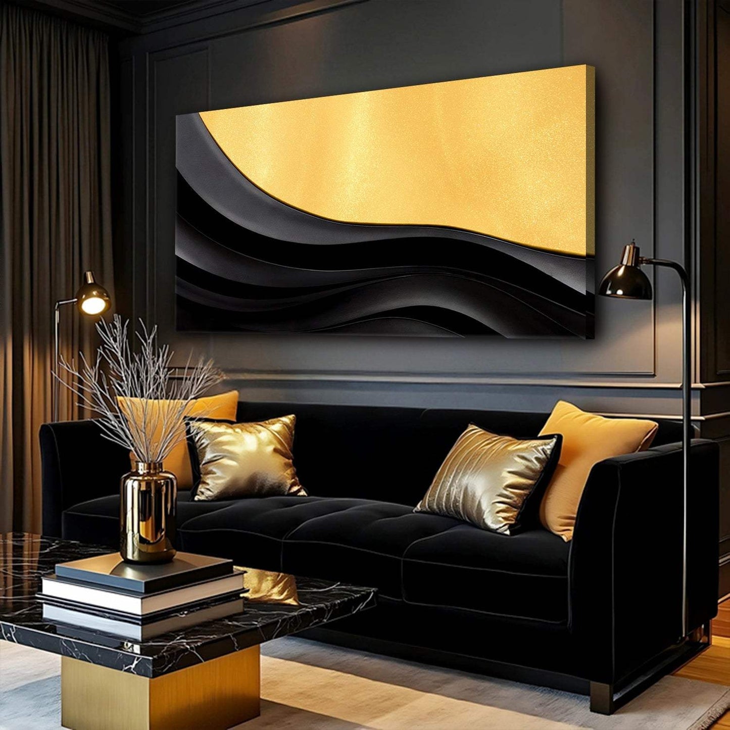 Black And Gold Minimalist Abstract VIII - Tailored Canvases - Flyclothing LLC