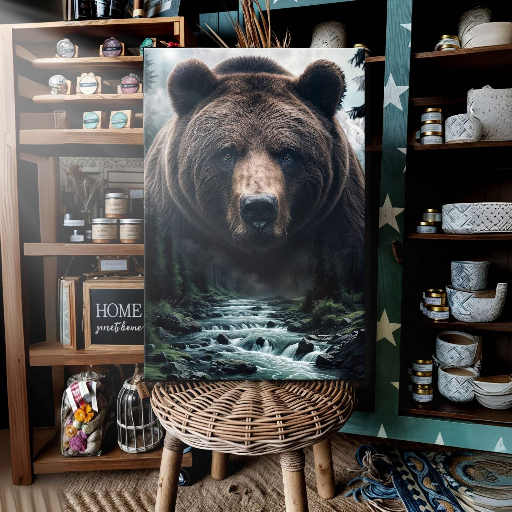 Grizzly Bear Double Exposure Wall Art - Tailored Canvases - Flyclothing LLC