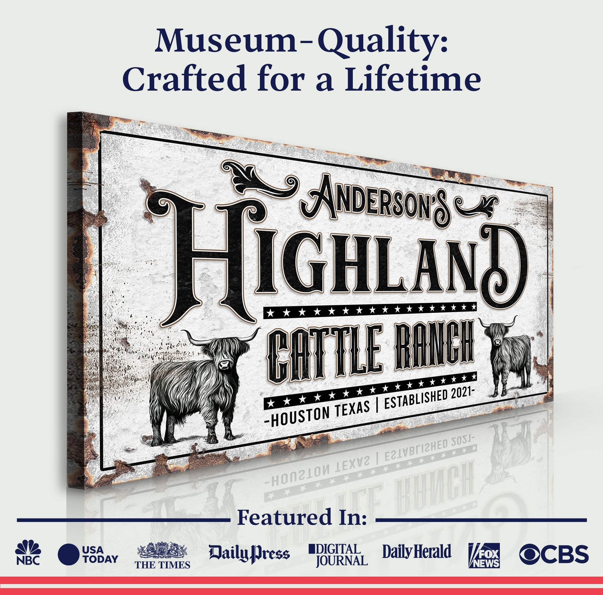Personalized Highland Cattle Ranch Sign II - Tailored Canvases - Flyclothing LLC