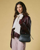 Ottavia (black) - Italian calf leather women's crossbody bag (with shoulder strap)