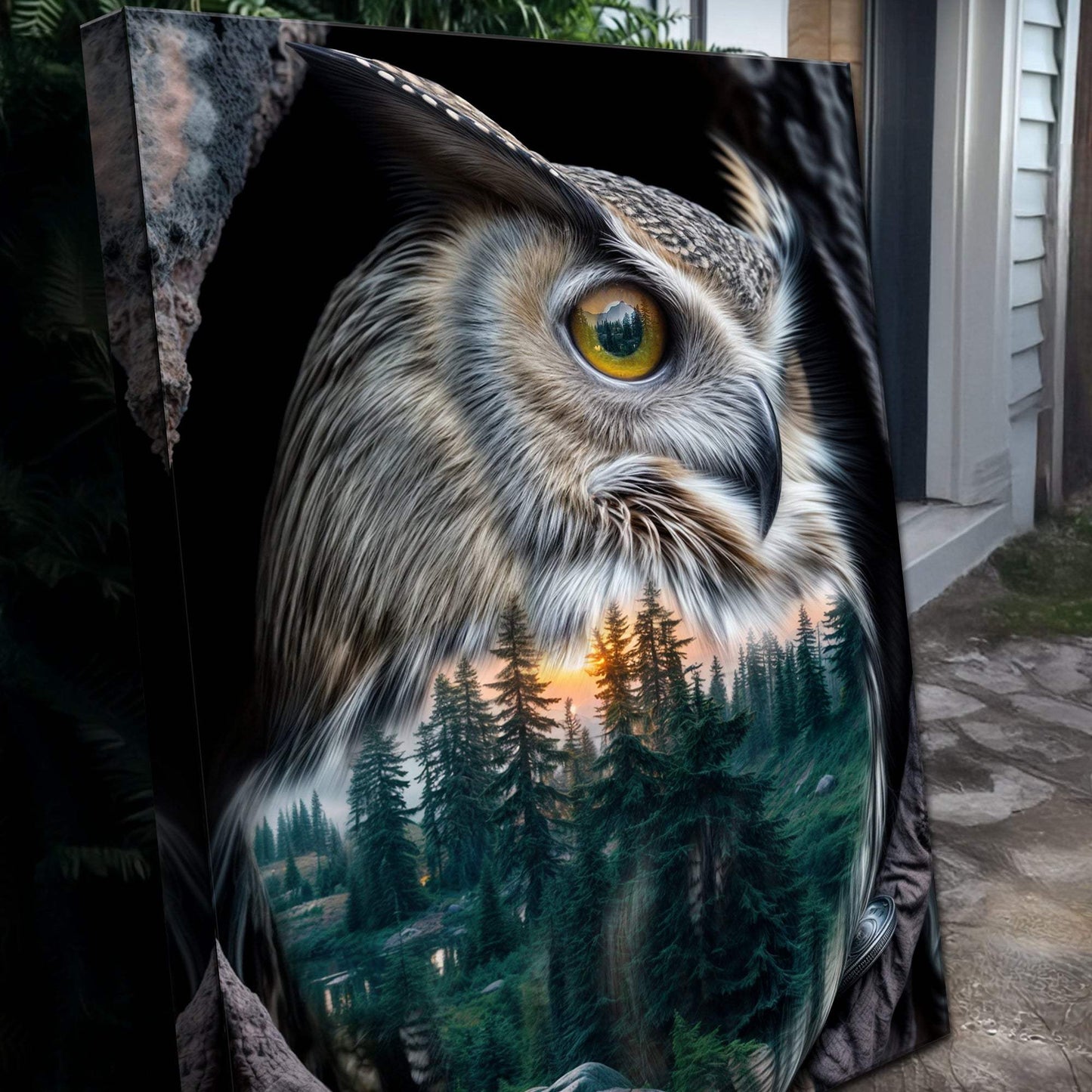 Owl Double Exposure Wall Art - Tailored Canvases - Flyclothing LLC