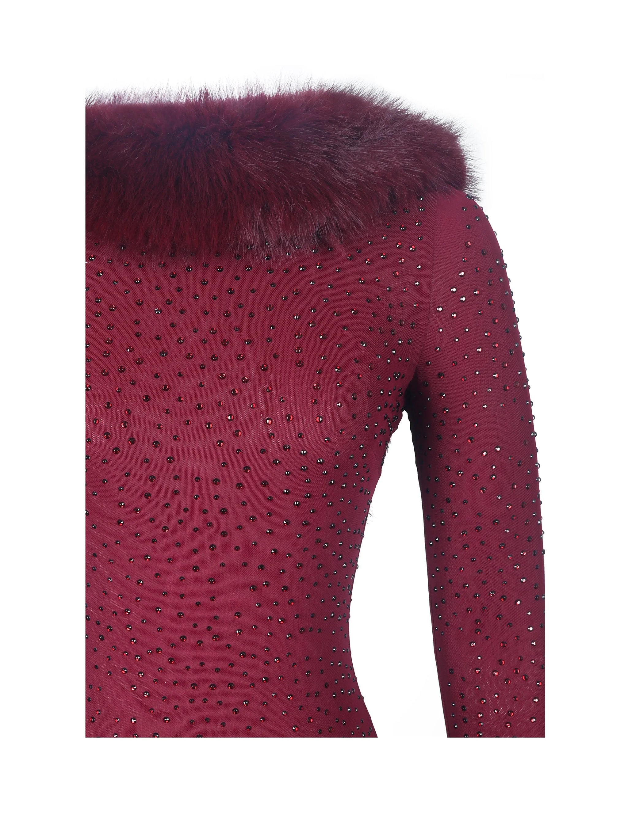 Mellie Burgundy Regular-Length Rhinestone Mesh Low Back Mermaid Gown - Miss Circle - Flyclothing LLC