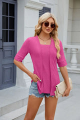 Texture Square Neck Half Sleeve Blouse - Trendsi - Flyclothing LLC