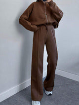 Baseball Collar Zip Up Top and Drawstring Paants Set - Trendsi - Flyclothing LLC