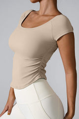 Round Neck Short Sleeve Active T-Shirt - Trendsi - Flyclothing LLC