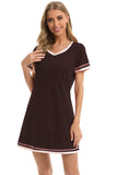 Contrast Trim Short Sleeve Lounge Dress - Trendsi - Flyclothing LLC