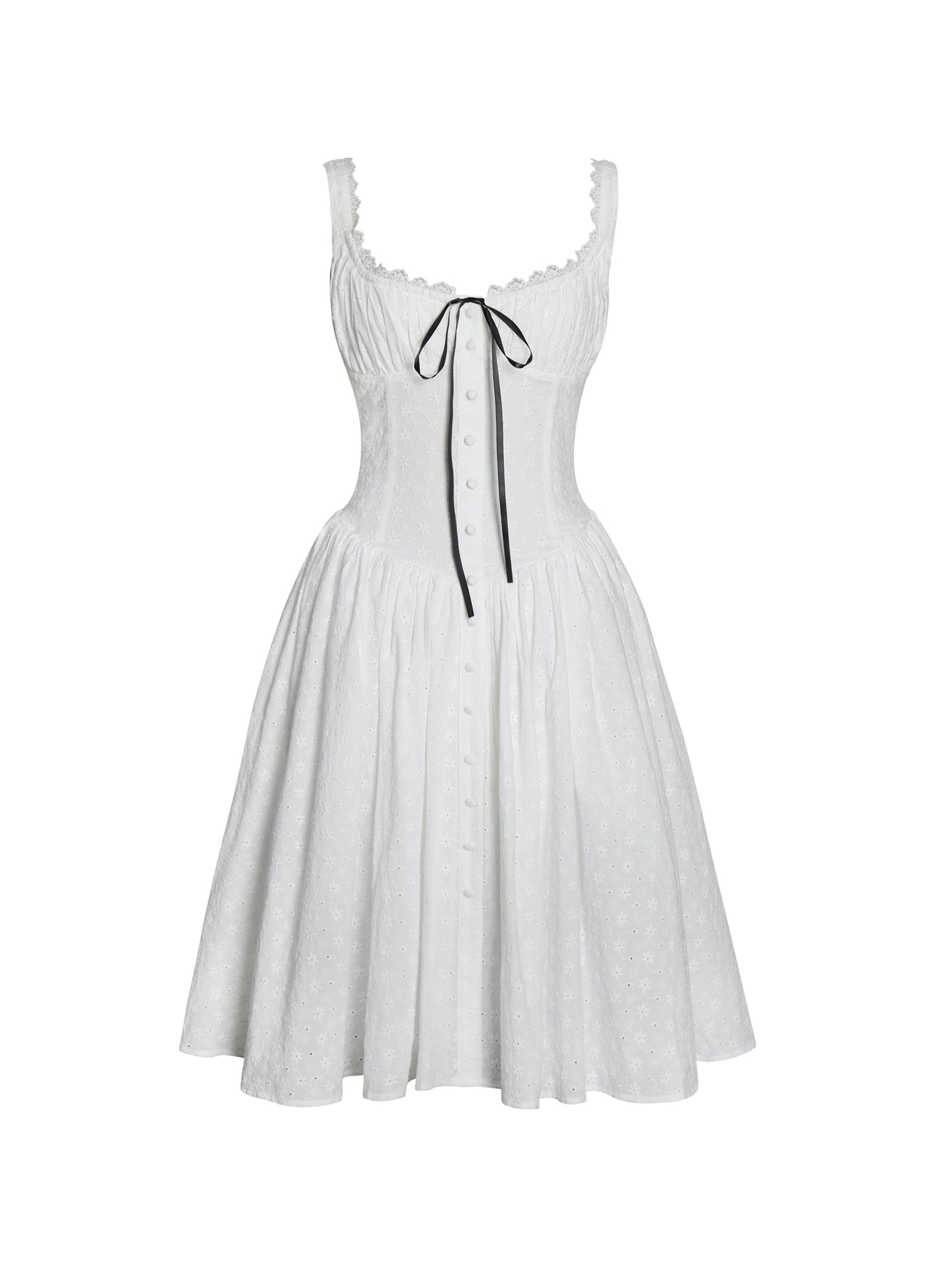 Madison Cotton Eyelet Square Neck Midi Dress