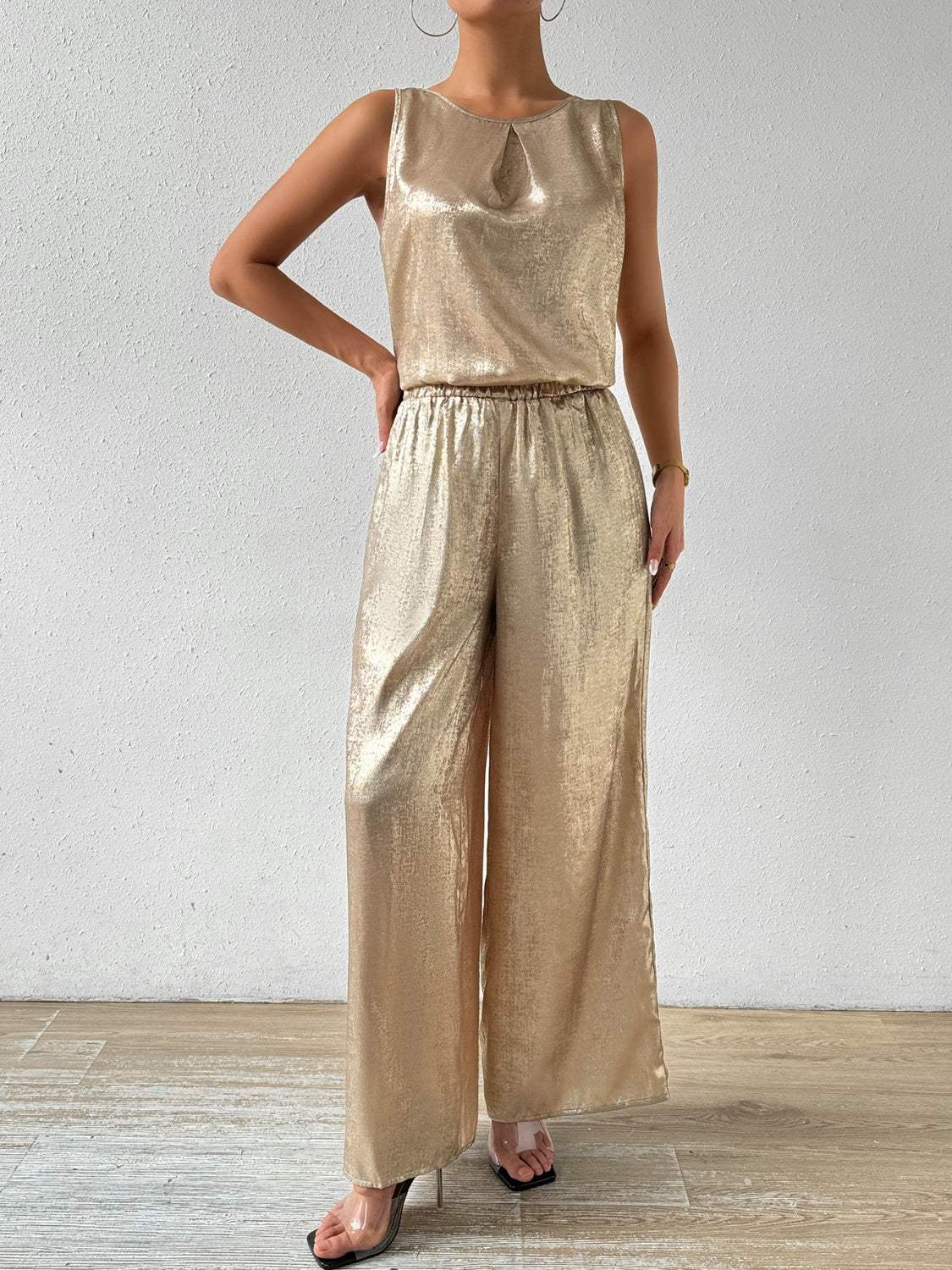 Round Neck Sleeveless Top and Pants Set - Trendsi - Flyclothing LLC