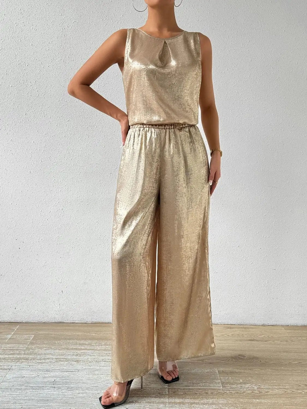 Round Neck Sleeveless Top and Pants Set - Trendsi