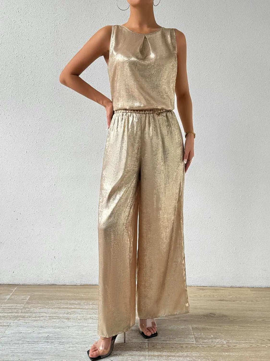 Round Neck Sleeveless Top and Pants Set - Trendsi - Flyclothing LLC