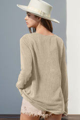 Double Take Full Size Notched Thumbhole Long Sleeve T-Shirt - Trendsi