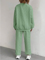 Texture Round Neck Long Sleeve Top and Pants Set - Trendsi - Flyclothing LLC